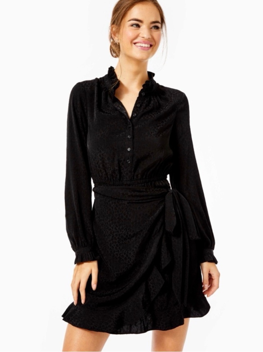 Lilly Pulitzer Abriana black animal print ruffle wrap dress sz 8